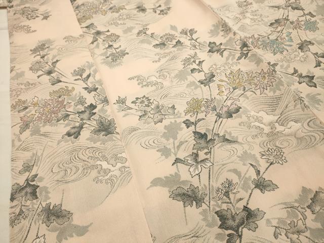 平和屋着物■上質な小紋 寿光織 流水草花文 金銀糸 正絹 逸品 AABI4228sx