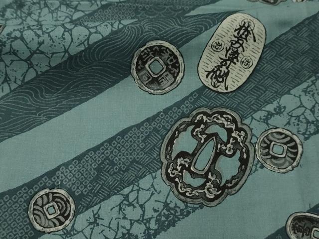 平和屋着物■男性 長襦袢 単衣 鍔 古銭 AABI4230sx