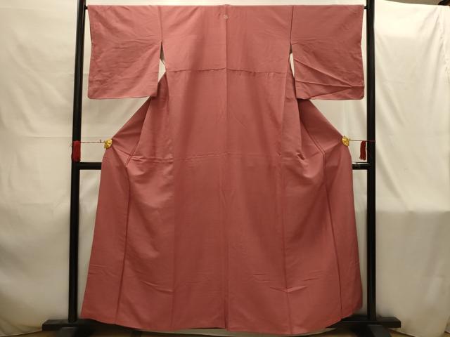 平和屋着物■上質な紬 色無地 真赭色 正絹 逸品 AABI4233sx