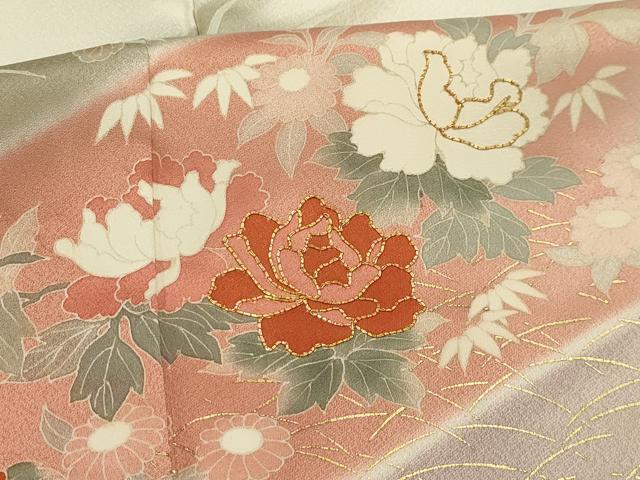 平和屋着物■訪問着 友禅 駒刺繍 松竹梅雪芝花文 暈し染め 金彩 正絹 逸品 AABI4234sx