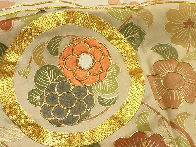 平和屋着物■豪華振袖 駒刺繍 流水花丸文 金彩 正絹 逸品 AABI4237sx