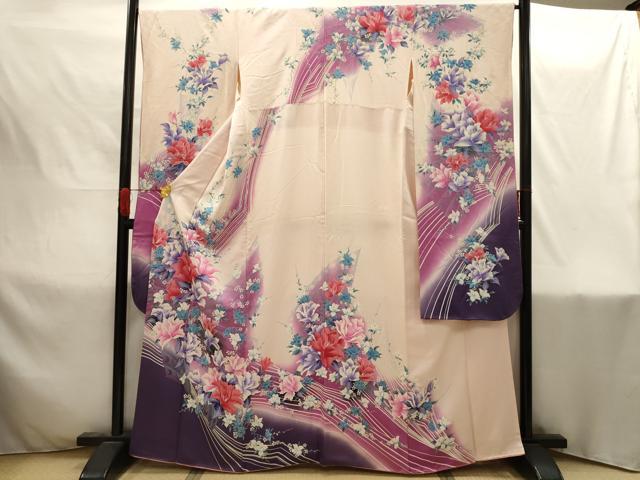 平和屋着物■豪華振袖 流水花文 暈し染め 正絹 逸品 AABI4238sx