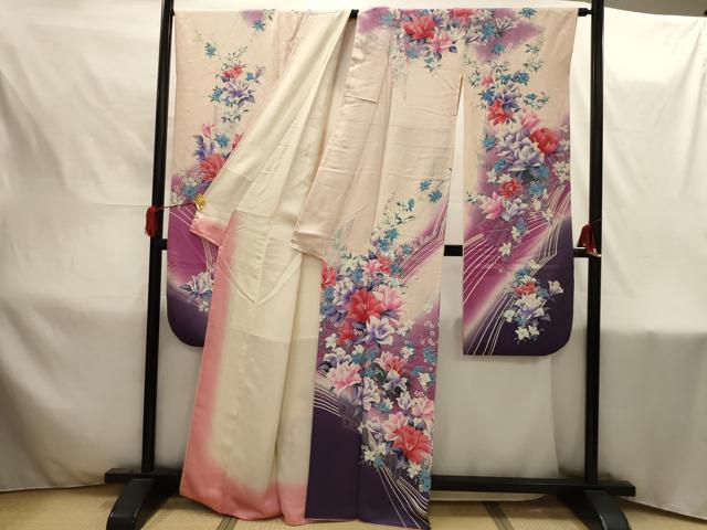 平和屋着物■豪華振袖 流水花文 暈し染め 正絹 逸品 AABI4238sx