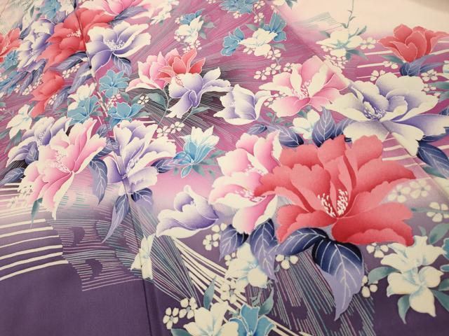 平和屋着物■豪華振袖 流水花文 暈し染め 正絹 逸品 AABI4238sx