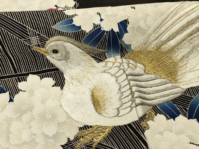 平和屋着物■豪華黒留袖 刺繍 花鳥文 金銀糸 正絹 逸品 AABI4243sx