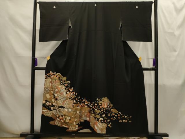 平和屋着物■豪華黒留袖 駒刺繍 松竹梅吉祥花宝尽くし 金彩 正絹 逸品 AABI4246sx