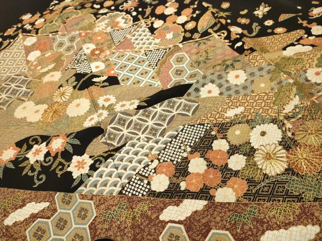 平和屋着物■豪華黒留袖 駒刺繍 松竹梅吉祥花宝尽くし 金彩 正絹 逸品 AABI4246sx