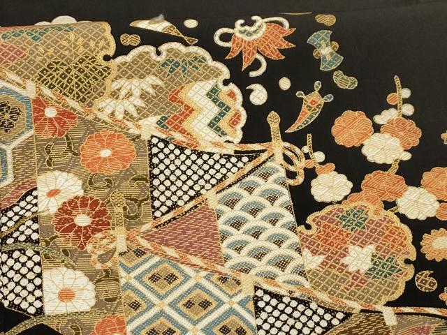 平和屋着物■豪華黒留袖 駒刺繍 松竹梅吉祥花宝尽くし 金彩 正絹 逸品 AABI4246sx