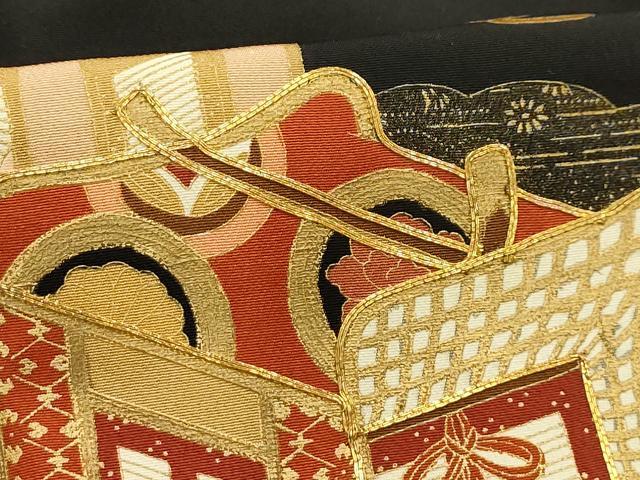 平和屋着物■豪華黒留袖 駒刺繍 御所車花文 金彩 正絹 逸品 AABI4250sx