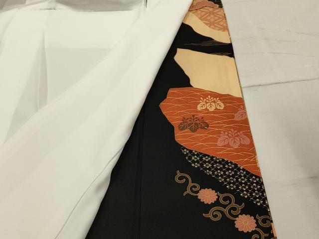 平和屋着物■豪華黒留袖 駒刺繍 御所車花文 金彩 正絹 逸品 AABI4250sx