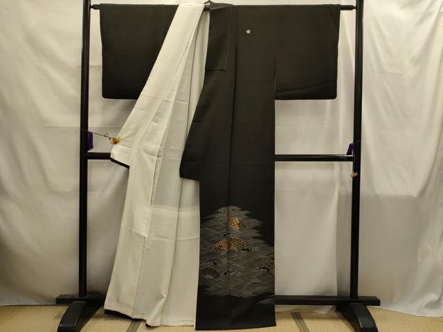 平和屋着物■豪華黒留袖 駒刺繍 立波扇面文 正絹 逸品 AABI4284sx
