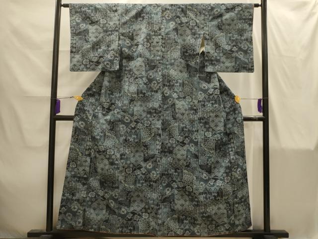 平和屋着物■上質な紬 吉祥花文 正絹 逸品 AABI4290sx