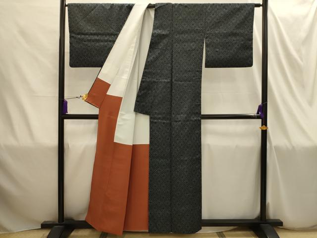 平和屋着物■上質な紬 菱文 正絹 逸品 AABI4300sx
