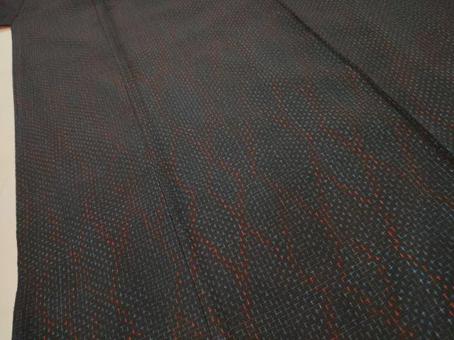 平和屋着物■本塩沢 菱文 黒地 正絹 逸品 AABI4306sx