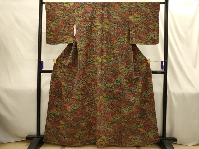 平和屋着物■上質な小紋 風景文 鬼しぼ縮緬 正絹 逸品 AABI4309sx