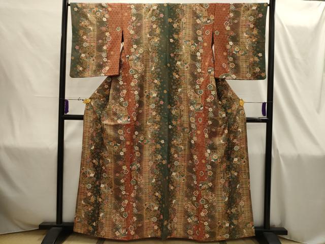 平和屋着物■上質な小紋 扇面花蝶文 金彩 正絹 逸品 AABI4311sx