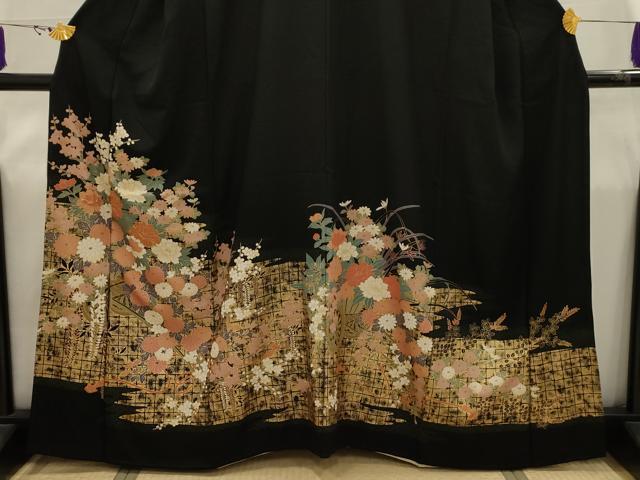 平和屋着物■豪華黒留袖 駒刺繍 花車文 金彩 正絹 逸品 AABI4313sx