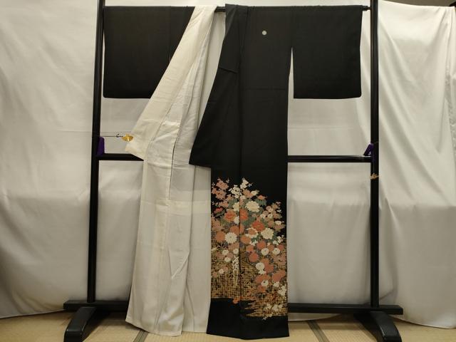 平和屋着物■豪華黒留袖 駒刺繍 花車文 金彩 正絹 逸品 AABI4313sx