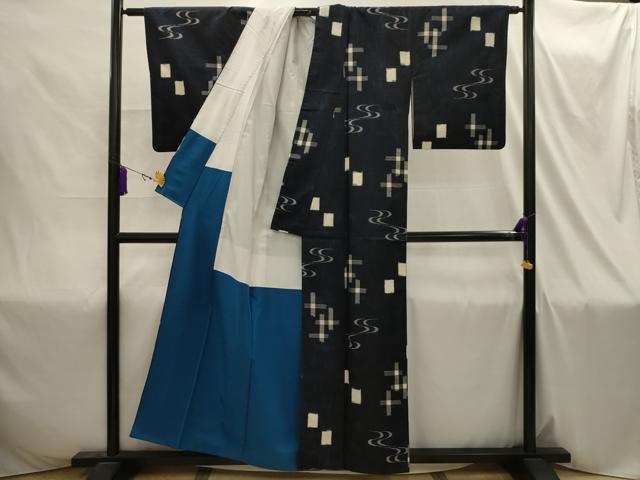 平和屋着物■上質な紬 琉球絣文様 反端付き 正絹 逸品 AABI4317sx
