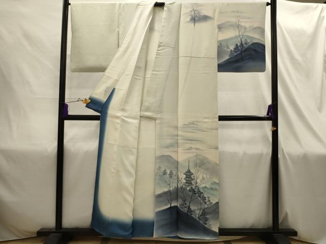 平和屋着物■訪問着 手描き 風景文 暈し染め 正絹 逸品 AABI4320sx