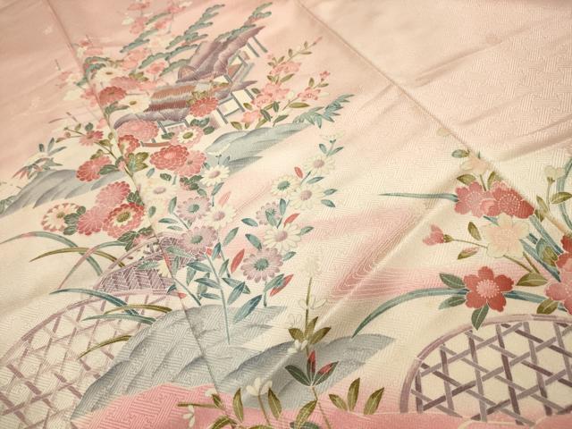 平和屋着物■訪問着 友禅 松竹梅風景文 暈し染め 正絹 逸品 AABI4321sx
