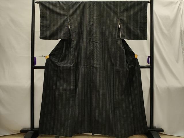 平和屋着物■上質な紬 間道 黒地 正絹 逸品 AABI4325sx