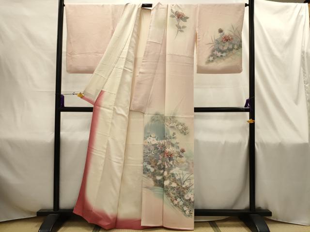 平和屋着物■訪問着 流水花文 暈し染め 金銀彩 正絹 逸品 AABI4337sx