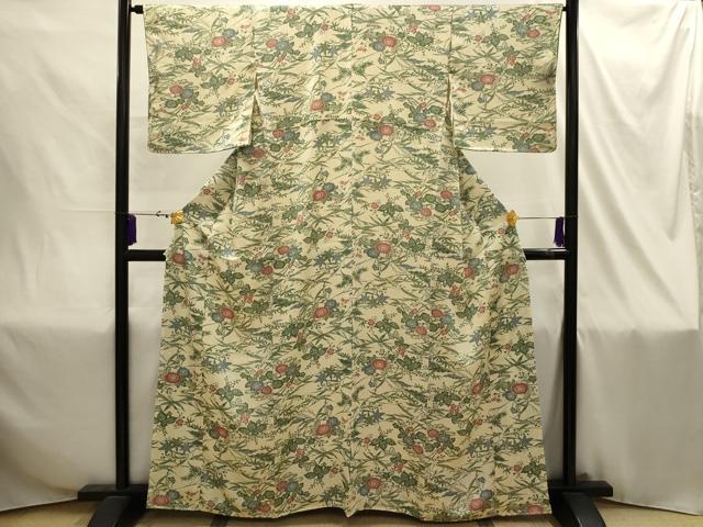 平和屋着物■上質な小紋 型染め 流水草花文 正絹 逸品 AABI4339sx