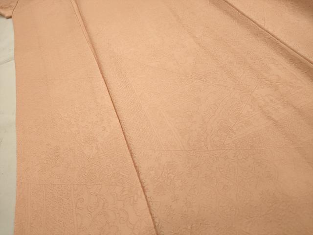平和屋着物■上質な色無地 裂取花地紋 洒落柿色 正絹 逸品 AABI4346sx