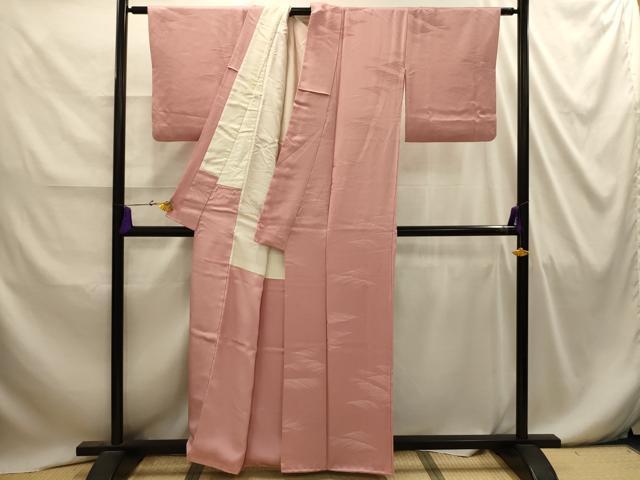 平和屋着物■上質な色無地 立波地紋 珊瑚色 正絹 逸品 AABI4351sx