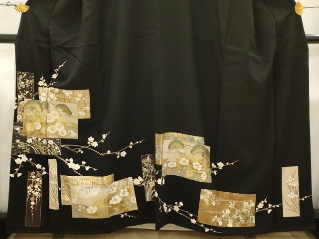 平和屋着物■豪華黒留袖 色紙重ね草花文 金彩 正絹 逸品 AABI4367sx