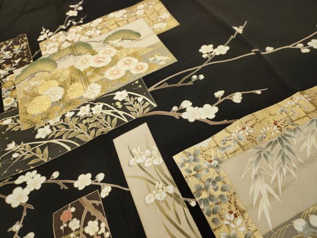 平和屋着物■豪華黒留袖 色紙重ね草花文 金彩 正絹 逸品 AABI4367sx