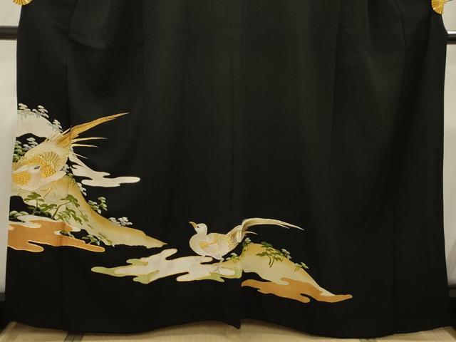 平和屋着物■豪華黒留袖 駒刺繍 鳥 浜松文 金彩 金銀糸 正絹 逸品 AABI4368sx