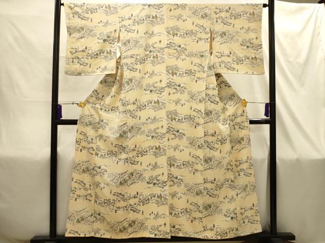 平和屋着物■上質な小紋 人物風景文 正絹 逸品 AABI4372sx