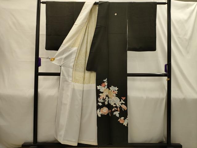 平和屋着物■豪華黒留袖 駒刺繍 草花文 金糸 正絹 逸品 AABI4373sx