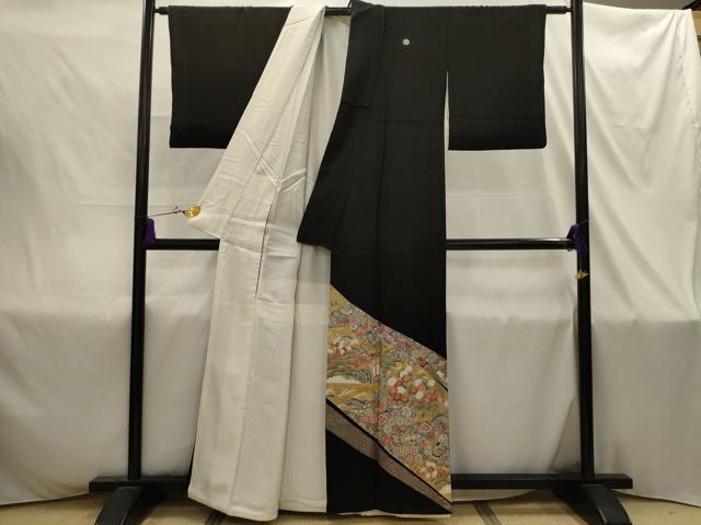 平和屋着物■豪華黒留袖 駒刺繍 御所車飛鶴宝尽くし 金彩 正絹 逸品 AABI4376sx