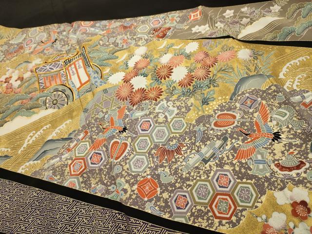 平和屋着物■豪華黒留袖 駒刺繍 御所車飛鶴宝尽くし 金彩 正絹 逸品 AABI4376sx