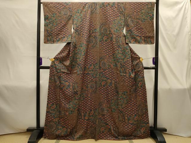 平和屋着物■上質な小紋 七宝更紗花文 正絹 逸品 AABI4378sx