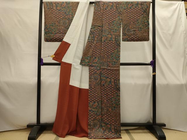 平和屋着物■上質な小紋 七宝更紗花文 正絹 逸品 AABI4378sx