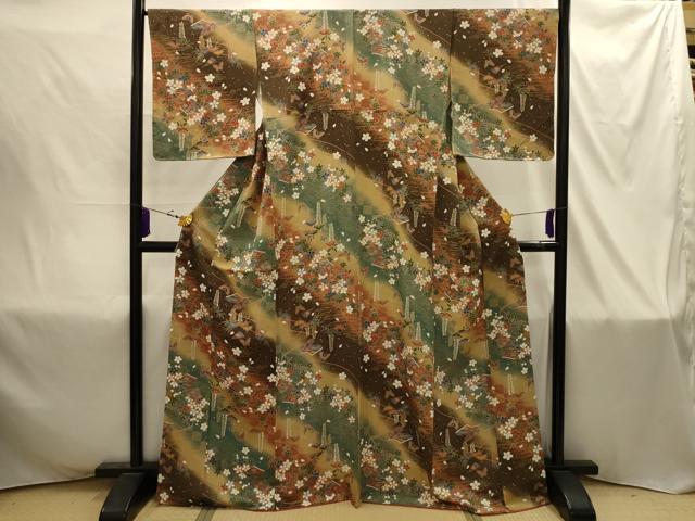 平和屋着物■上質な小紋 松竹梅 花蝶扇面冊子文 暈し染め 金彩 正絹 逸品 AABI4380sx