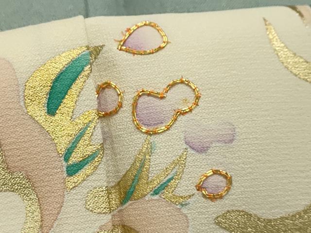 平和屋着物■訪問着 駒刺繍 枝花文 金銀彩 正絹 逸品 AABI4382sx