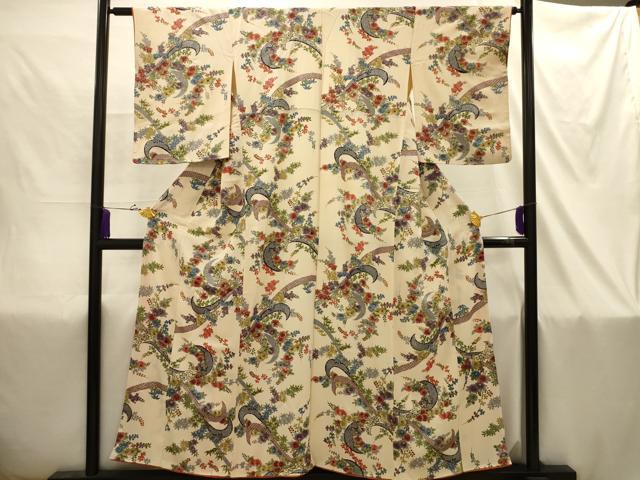平和屋着物■上質な小紋 吉祥草花文 銀彩 正絹 逸品 AABI4385sx