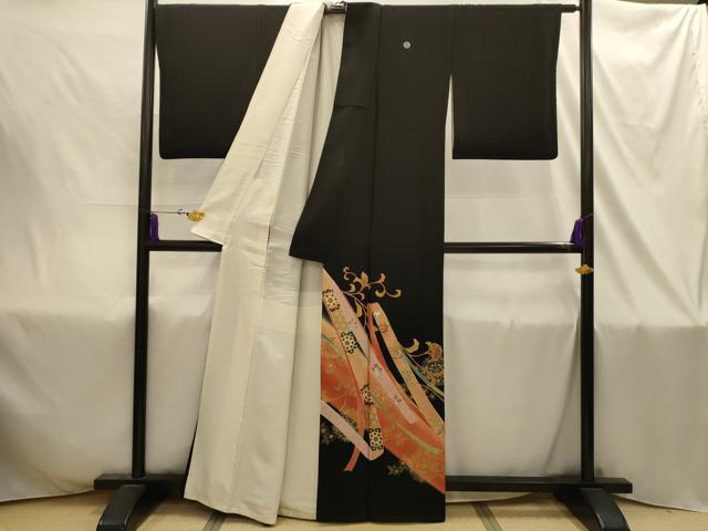 平和屋着物■豪華黒留袖 作家物 駒刺繍 鬘帯正倉院花鳥文 暈し染め 金銀彩 正絹 逸品 AABI4389sx
