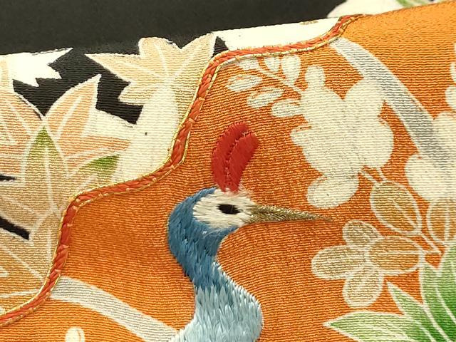平和屋着物■豪華黒留袖 駒刺繍 松竹梅 扇面孔雀花文 金糸 金彩 正絹 逸品 AABI4390sx