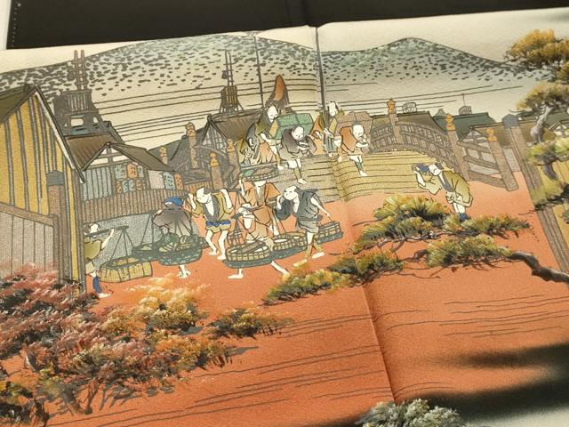 平和屋着物■豪華黒留袖 作家物 手描き 人物風景文 暈し染め 金銀彩 正絹 逸品 AABI4392sx