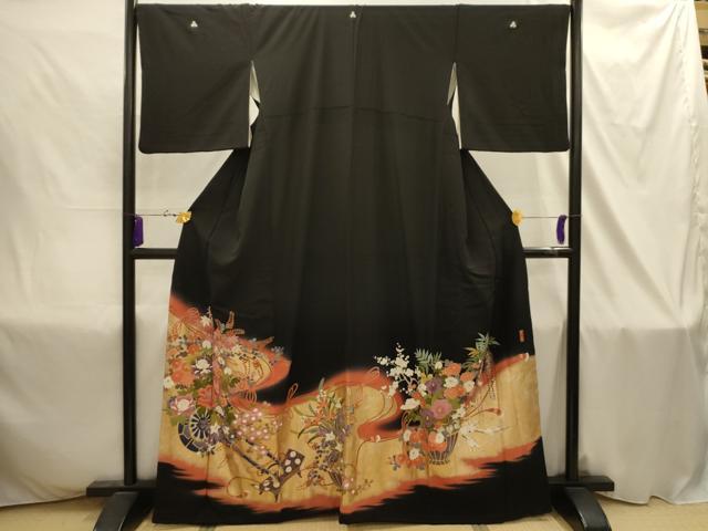 平和屋着物■豪華黒留袖 作家物 花車文 暈し染め 金銀彩 正絹 逸品 AABI4393sx