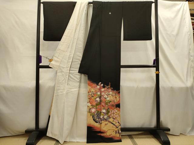 平和屋着物■豪華黒留袖 作家物 花車文 暈し染め 金銀彩 正絹 逸品 AABI4393sx
