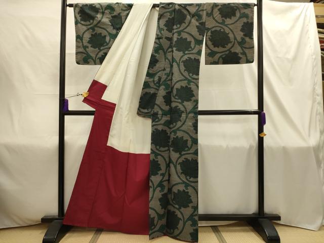 平和屋着物■上質な紬 更紗花文 正絹 逸品 AABI4397sx