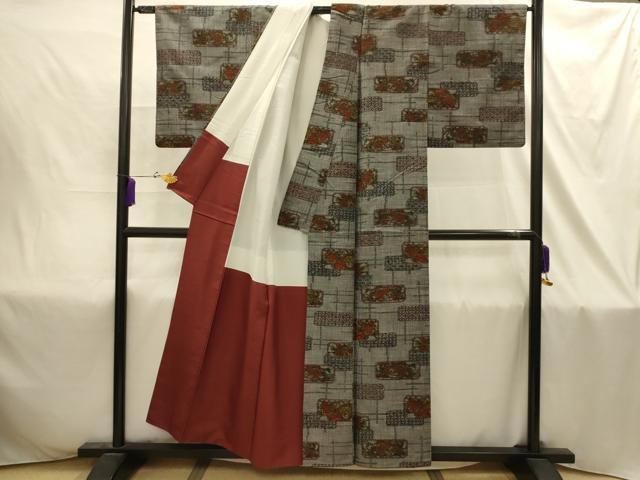 平和屋着物■上質な紬 色紙重ね七宝花文 正絹 逸品 AABI4400sx