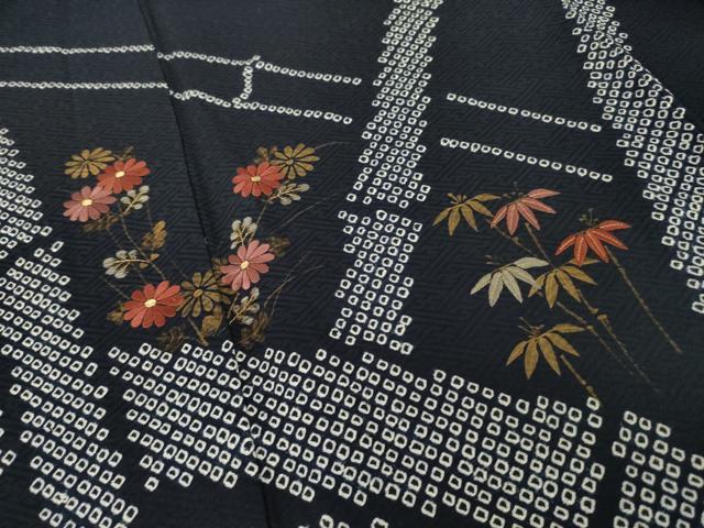 平和屋着物●訪問着 絞り 刺繍 笹竹花文 金彩 正絹 逸品 AABI4404ck